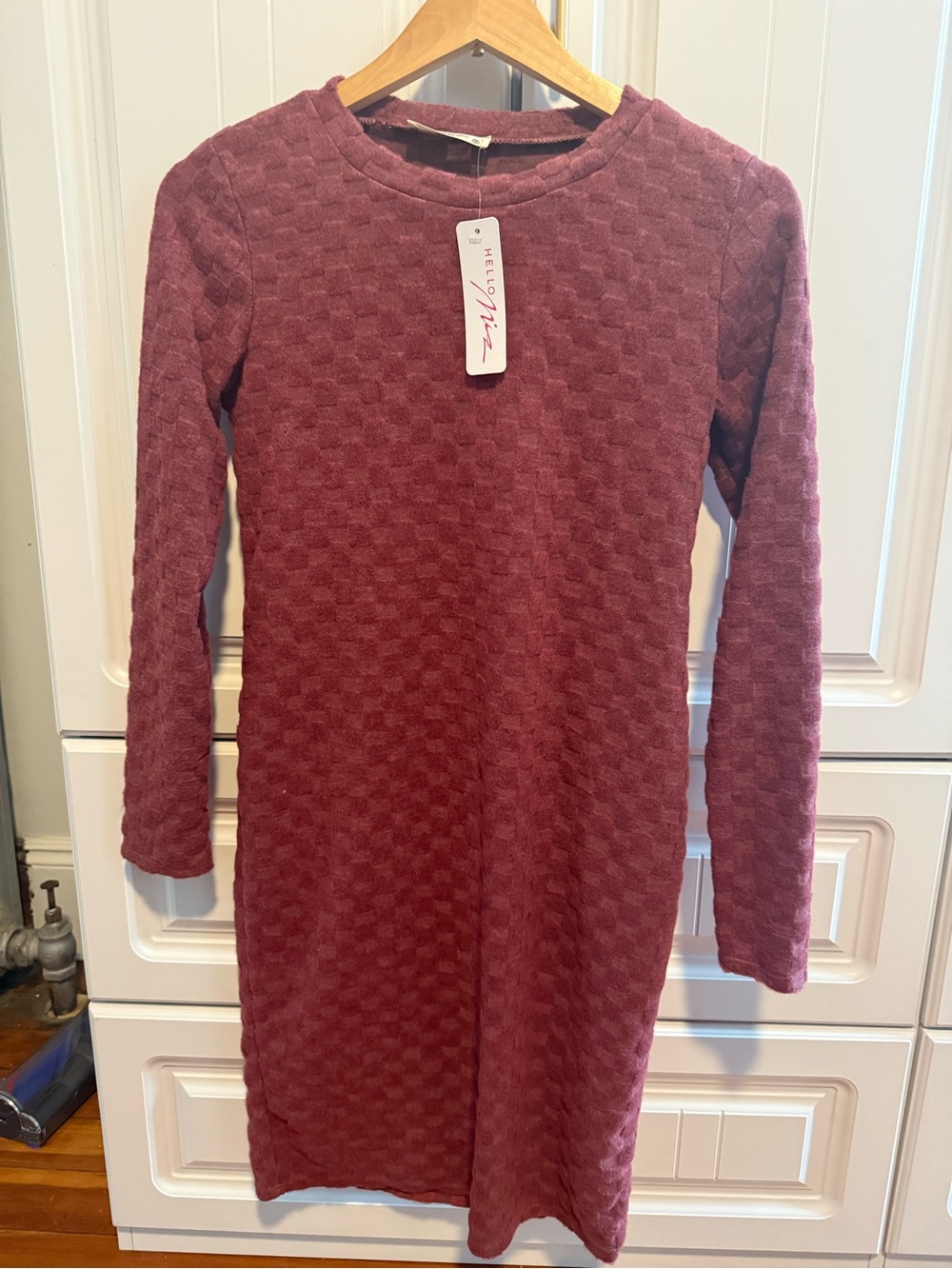 Hello MIZ Mauve Textured Long-Sleeve Maternity Knit Dress